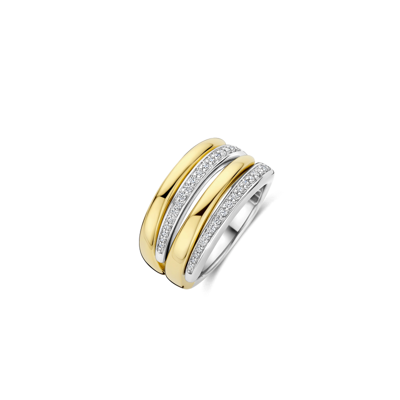 Bold Cubic Zirconia Layered Ring - Gold/Silver - 12409ZY