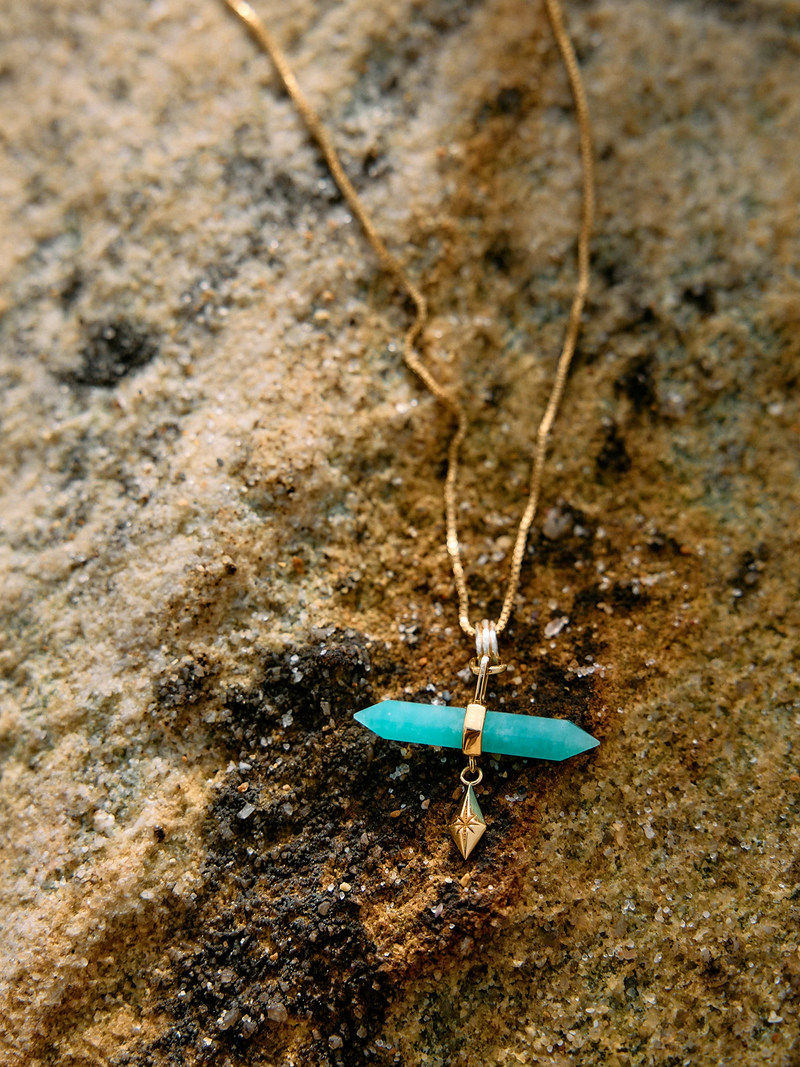 Tranquility Amazonite T-bar Necklace - Gold - RSN05GP