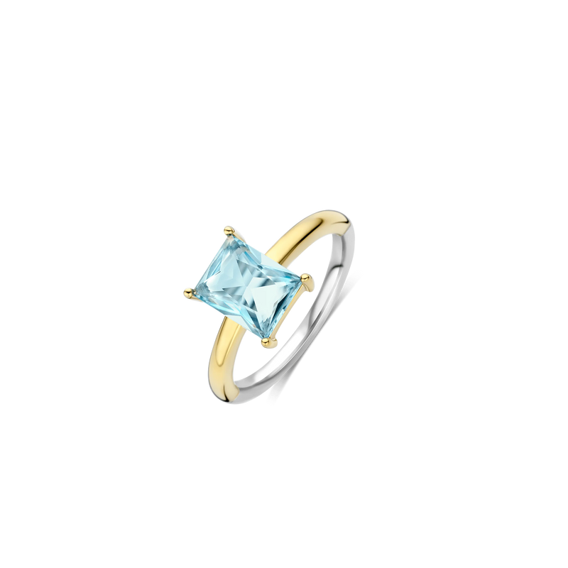 Rectangular Light Blue Zirconia Ring - Gold - 12420TY