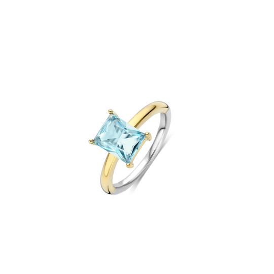 Rectangular Light Blue Zirconia Ring - Gold - 12420TY
