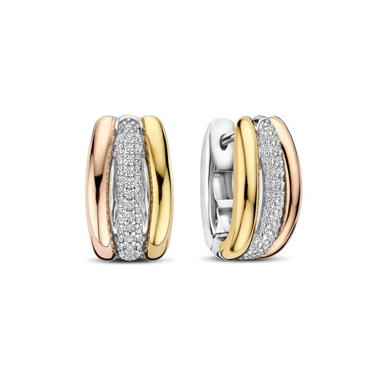 Tricolour Triple Circle Zirconia Hoop Earrings - 78072TZ