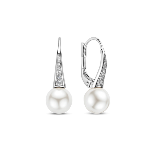 Zirconia Pearl Hoop Earrings - Silver - 78061PW