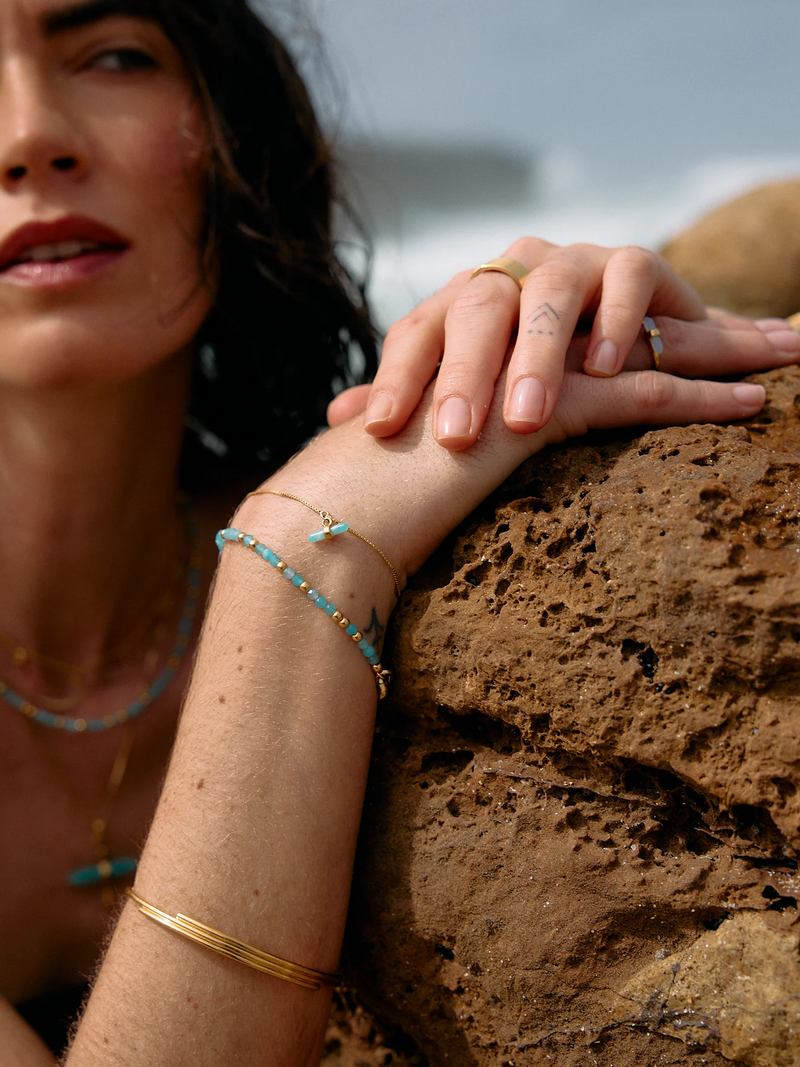 Tranquility Amazonite Beaded Bracelet - Gold - RSB08GP