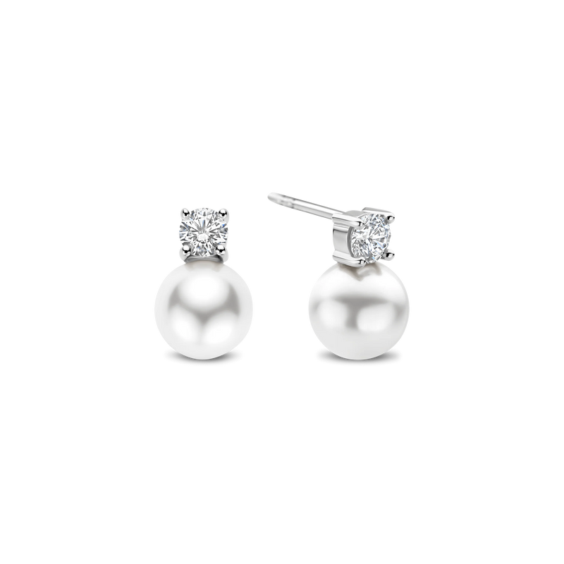 Zirconia Pearl Earrings - Silver - 78060PW