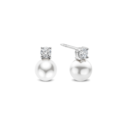 Zirconia Pearl Earrings - Silver - 78060PW