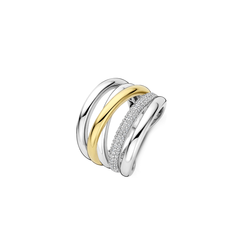 Zirconia Structure Ring (L Model) - Silver/Gold - 12421ZY