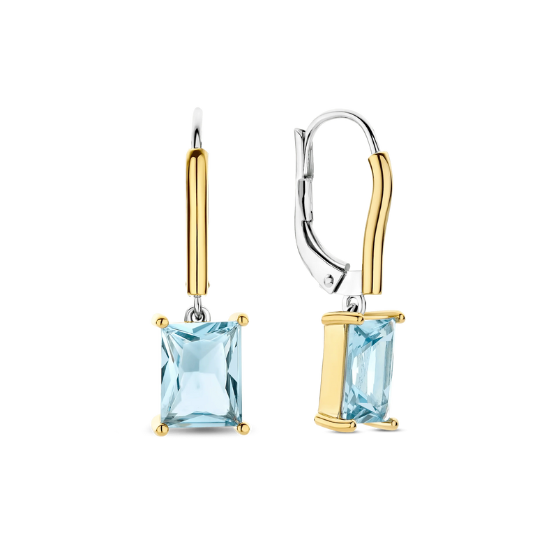 Rectangular Zirconia Hoop Earrings - Gold - 78064TY