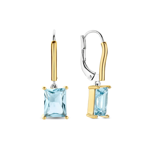 Rectangular Zirconia Hoop Earrings - Gold - 78064TY