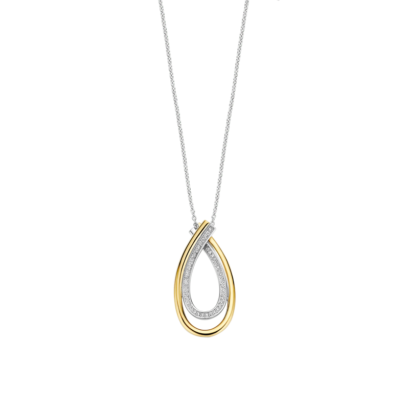 Organic Zirconia Necklace - Silver/Gold - 34121ZY/45