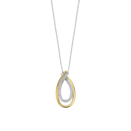 Organic Zirconia Necklace - Silver/Gold - 34121ZY/45