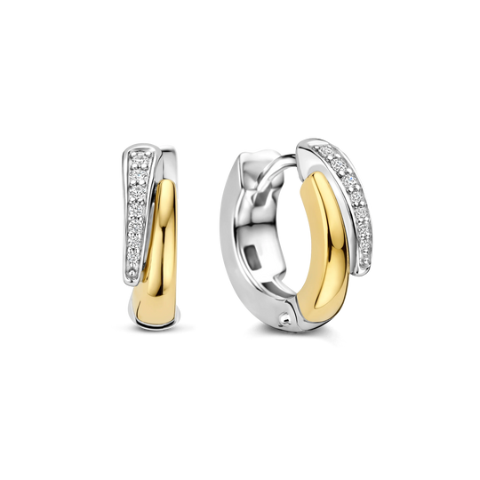 Zirconia Layered Hoop Earrings - Gold/Silver - 78052ZY