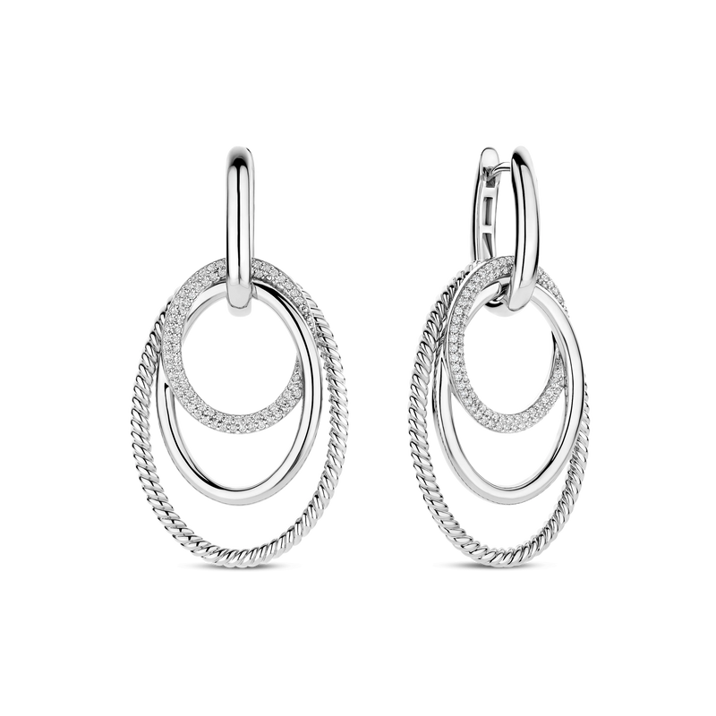 Layered Structure Hoop Earrings - Silver - 78067ZI