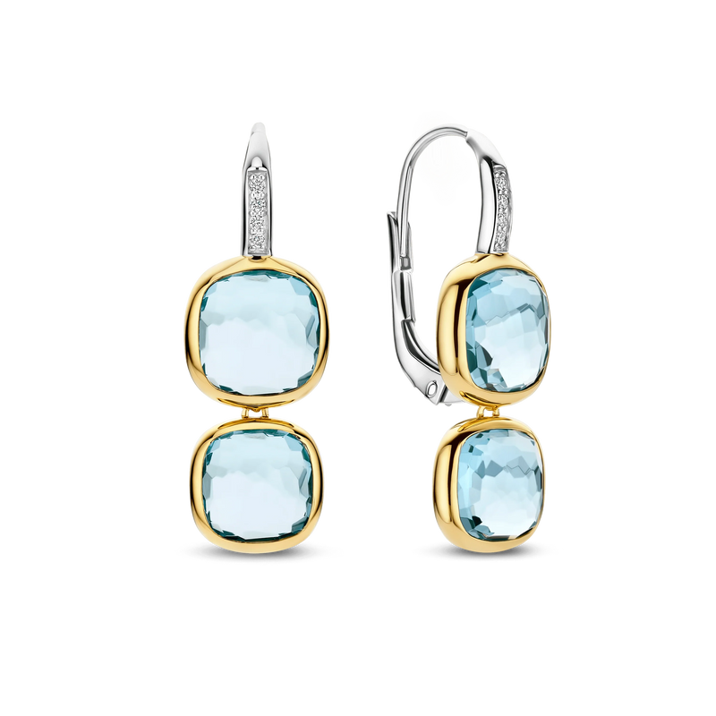Double Cushion Earrings - Gold/Silver - 78054TY