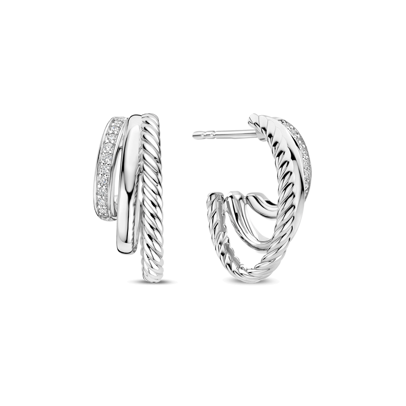 Zirconia Structure Earrings - Silver - 78068ZI