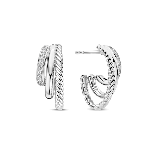 Zirconia Structure Earrings - Silver - 78068ZI
