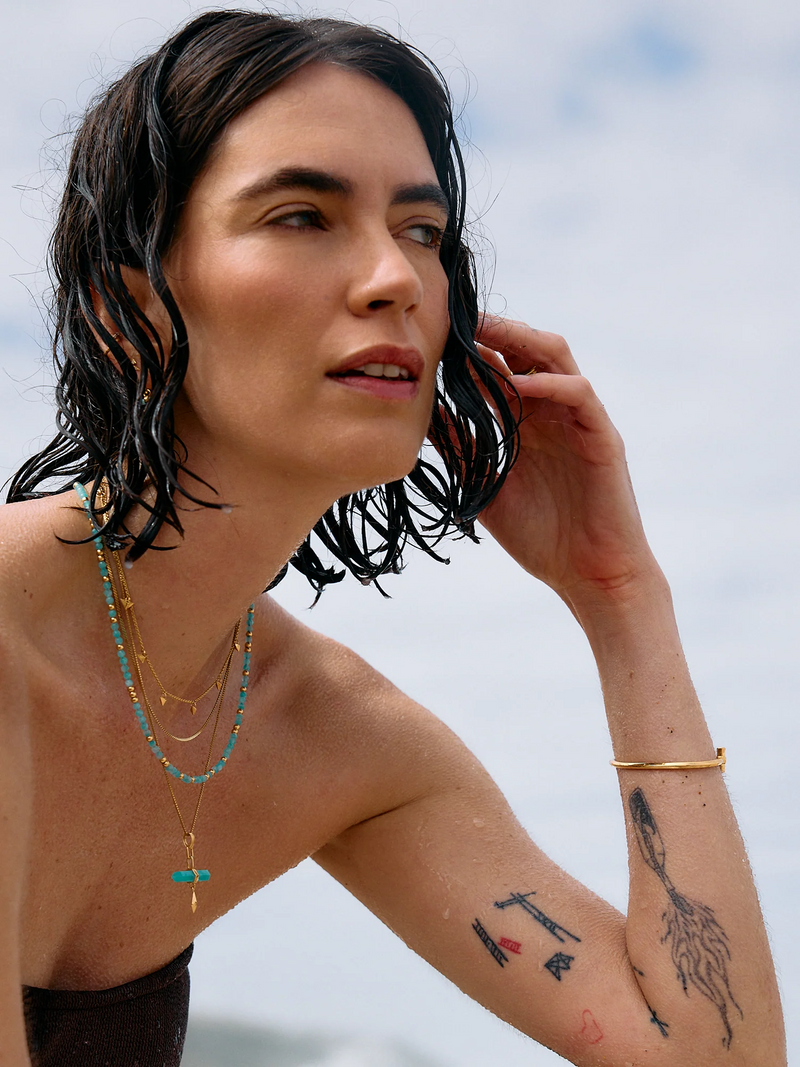 Tranquility Amazonite T-bar Necklace - Gold - RSN05GP