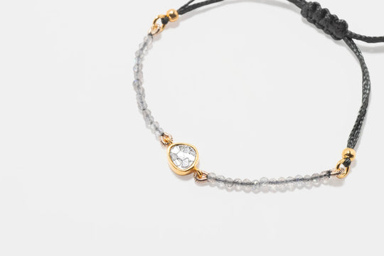 Janzia Organic Beaded Bracelet, Labradorite - Gold - BDBRC-300-281