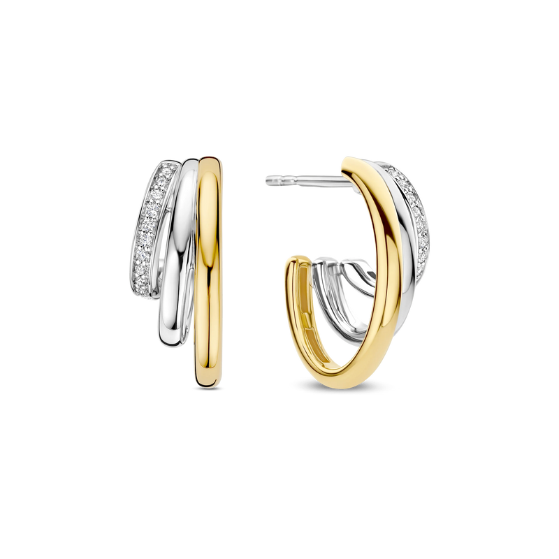 Zirconia Structure Earrings - Gold/Silver - 78068ZY