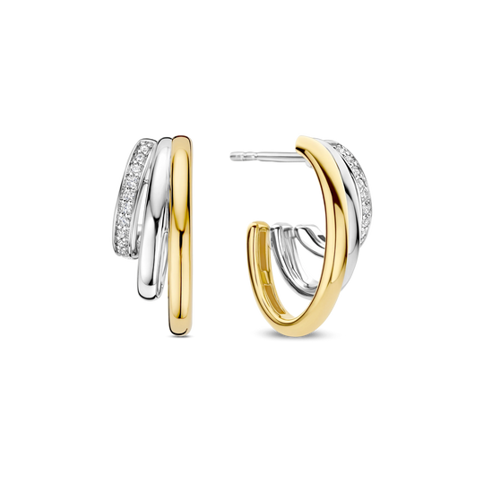 Zirconia Structure Earrings - Gold/Silver - 78068ZY