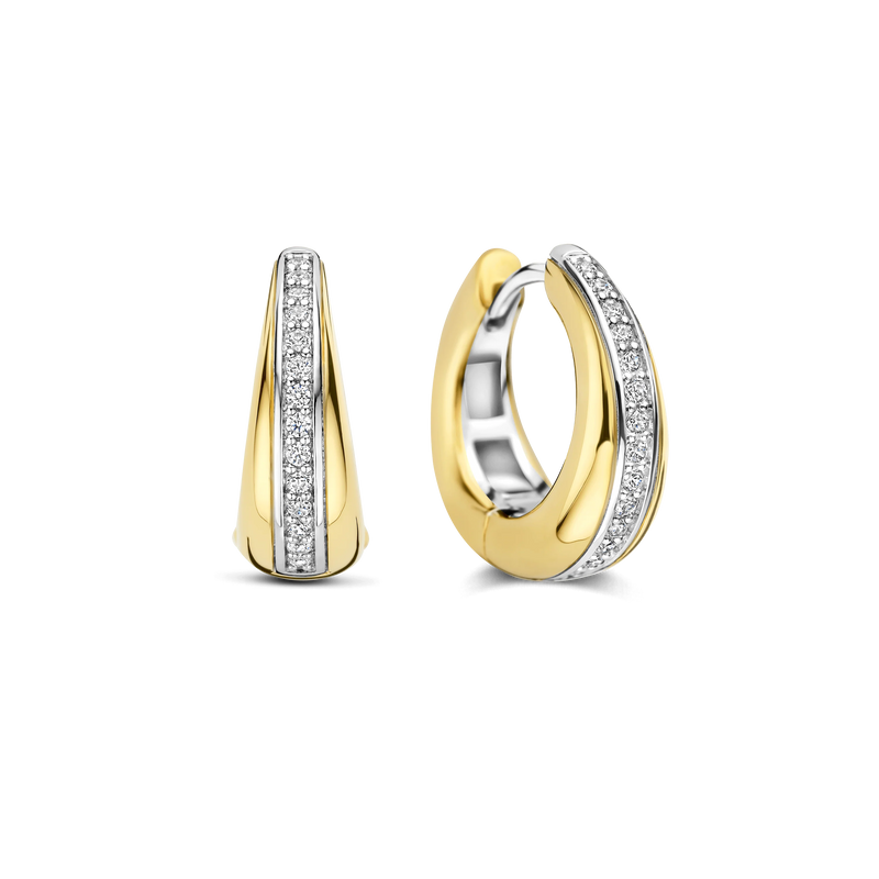 Layered Zirconia Hoop Earrings - Gold/Silver - 78049ZY