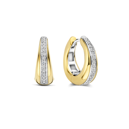 Layered Zirconia Hoop Earrings - Gold/Silver - 78049ZY