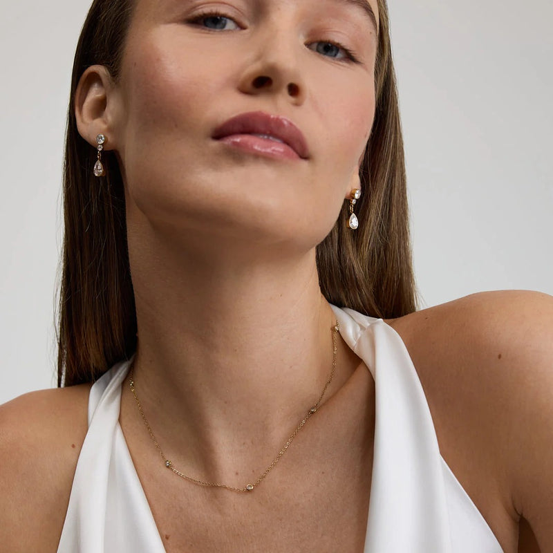 Multi Stone Chain Necklace - Gold - NAN-15