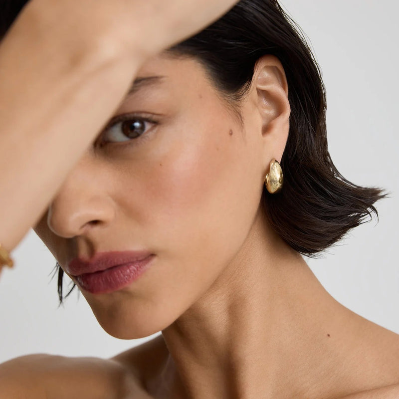 Dome Huggie Hoop Earrings - Gold - YBE-04