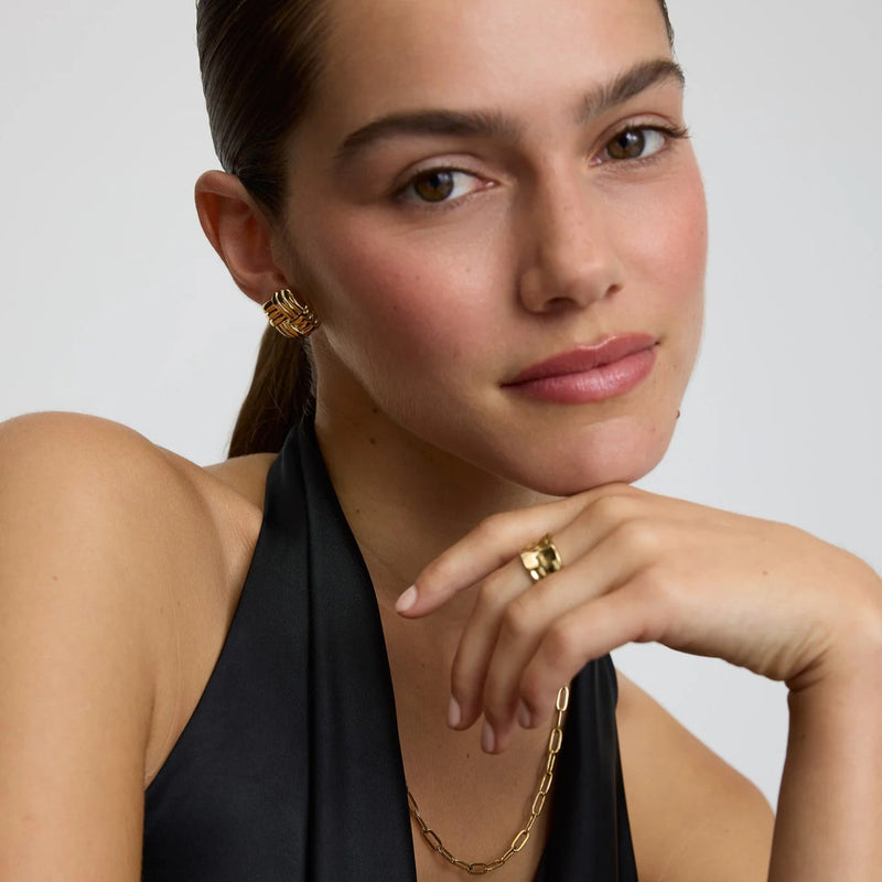 Statement Twist Stud Earrings - Gold - NAE-15