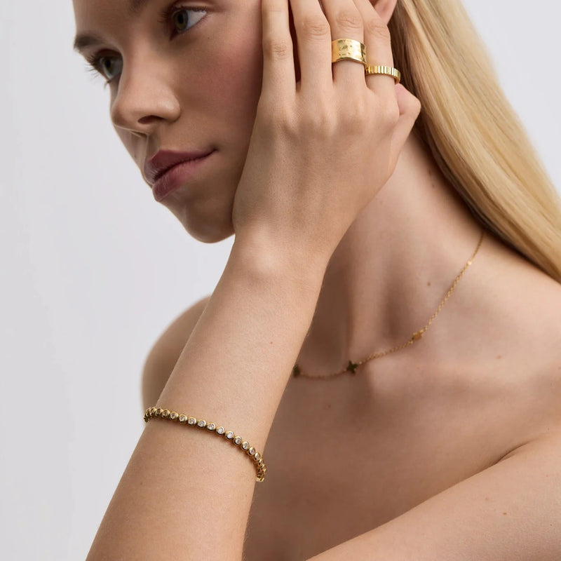 Bezel Tennis Bracelet - Gold - SKB-055