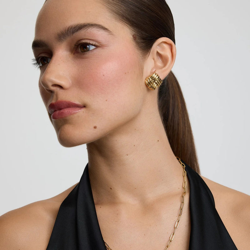 Statement Twist Stud Earrings - Gold - NAE-15