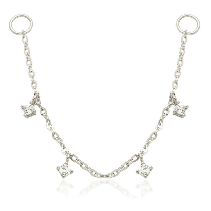 Hanging Chain Charm With Gems - White Gold - TLCHAIN15-9K-W