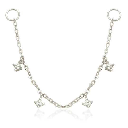 Hanging Chain Charm With Gems - White Gold - TLCHAIN15-9K-W