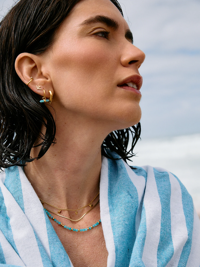 Tranquility Amazonite T-Bar Huggie Hoop Earrings - Gold - RSE06GP