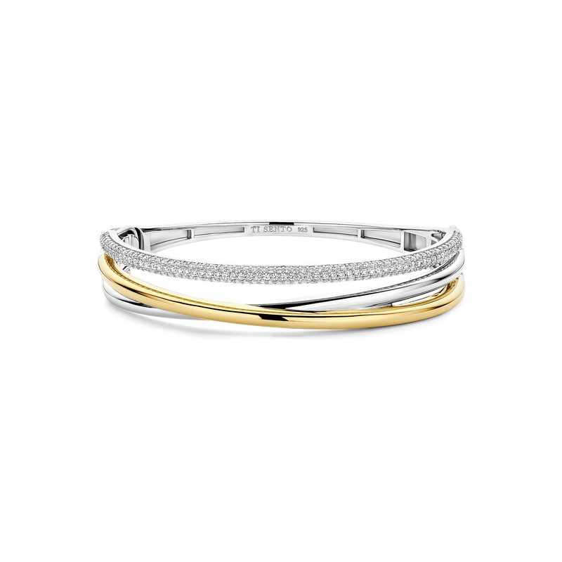 Zirconia Structure Bangle - Silver/Gold - 23094ZY