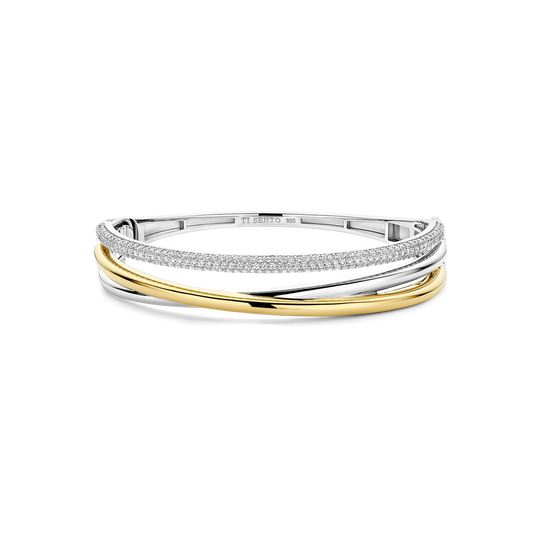Zirconia Structure Bangle - Silver/Gold - 23094ZY