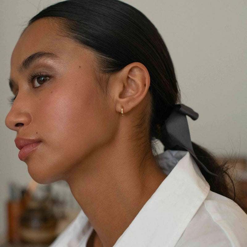 Bamboo Huggie Hoop Earrings - Gold - SKE-26