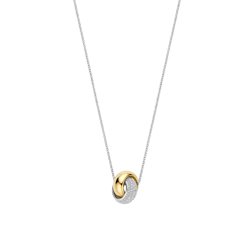 Bold Zirconia Crossover Necklace - Silver/Gold - 34118ZY/42