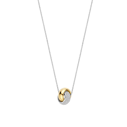 Bold Zirconia Crossover Necklace - Silver/Gold - 34118ZY/42