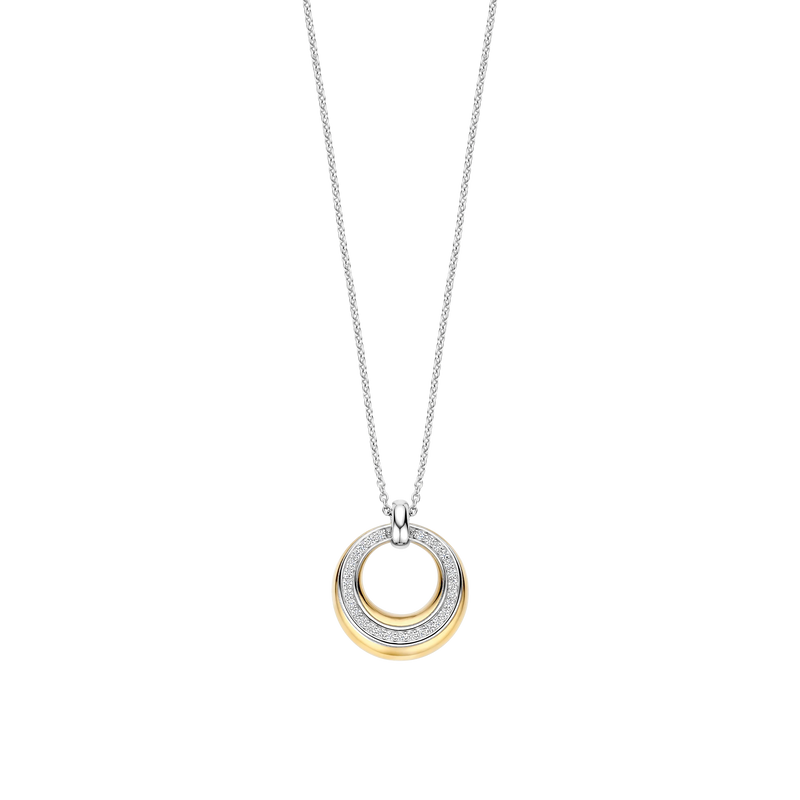 Layered Zirconia Necklace - Silver/Gold - 34119ZY/42