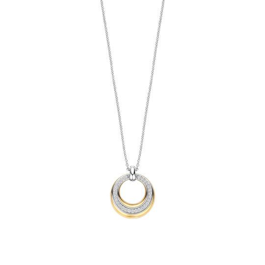 Layered Zirconia Necklace - Silver/Gold - 34119ZY/42