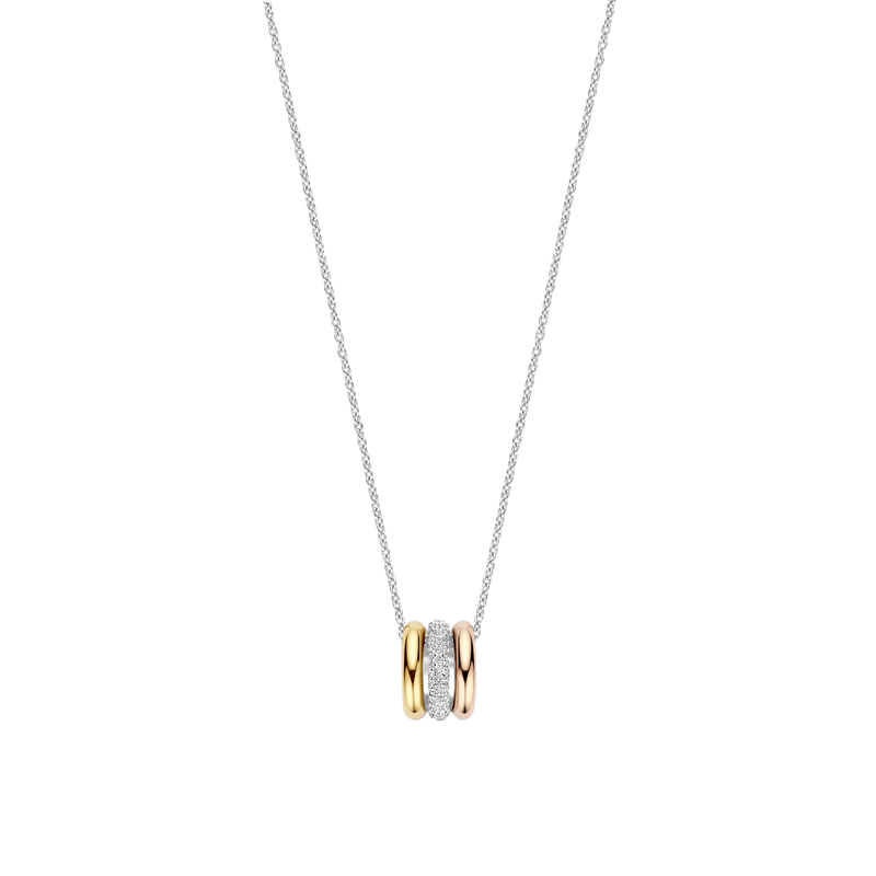 Tricolor Triple Circle Zirconia Necklace - Gold/Silver - 34128TZ/42