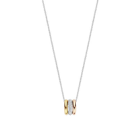 Tricolor Triple Circle Zirconia Necklace - Gold/Silver - 34128TZ/42
