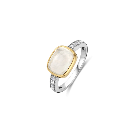 Zirconia Mother Of Pearl Cushion Ring - Gold/Silver - 12398MW