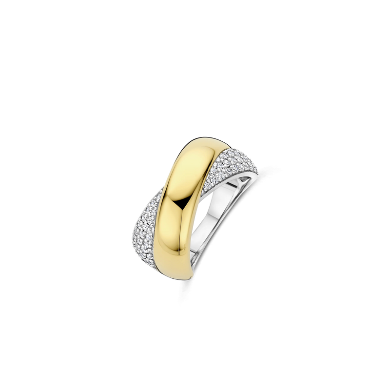 Bold Zirconia Crossover Ring - Gold/Silver - 12404ZY