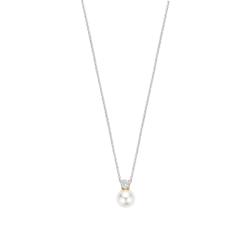 Zirconia Pearl Necklace - Silver - 34125PW/42