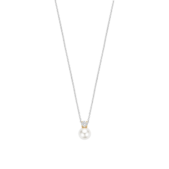 Zirconia Pearl Necklace - Silver - 34125PW/42