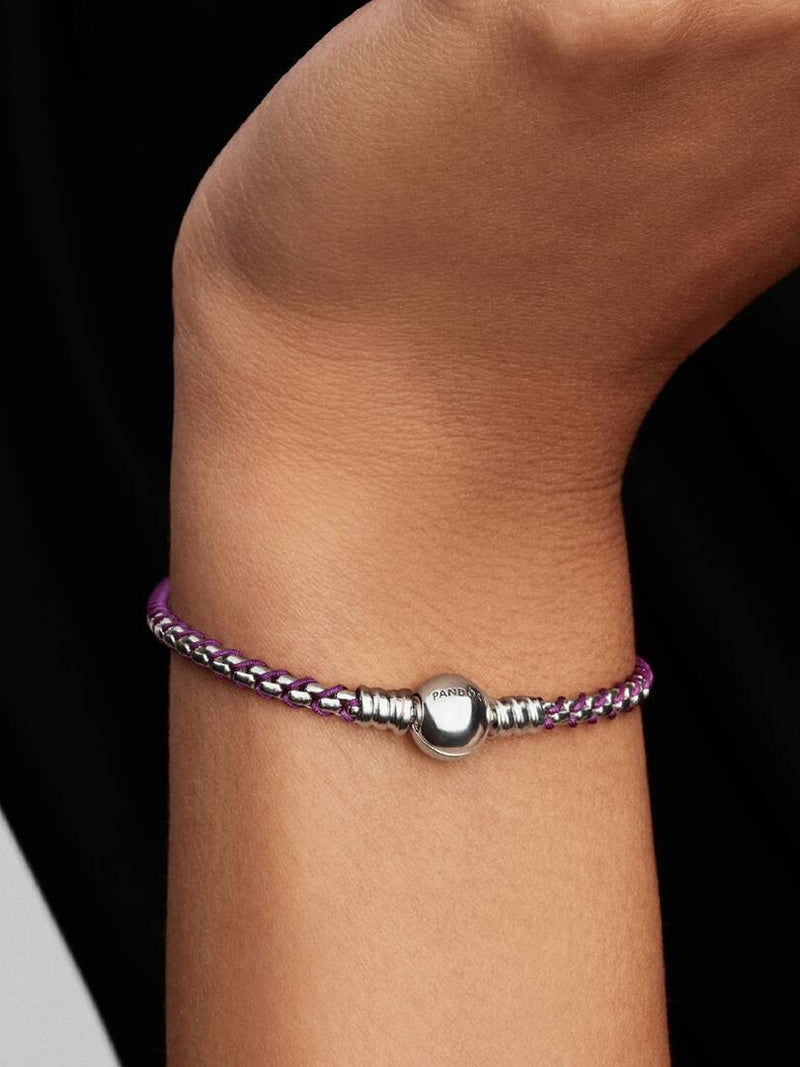 Purple Cord Box Chain Bracelet - Sterling Silver