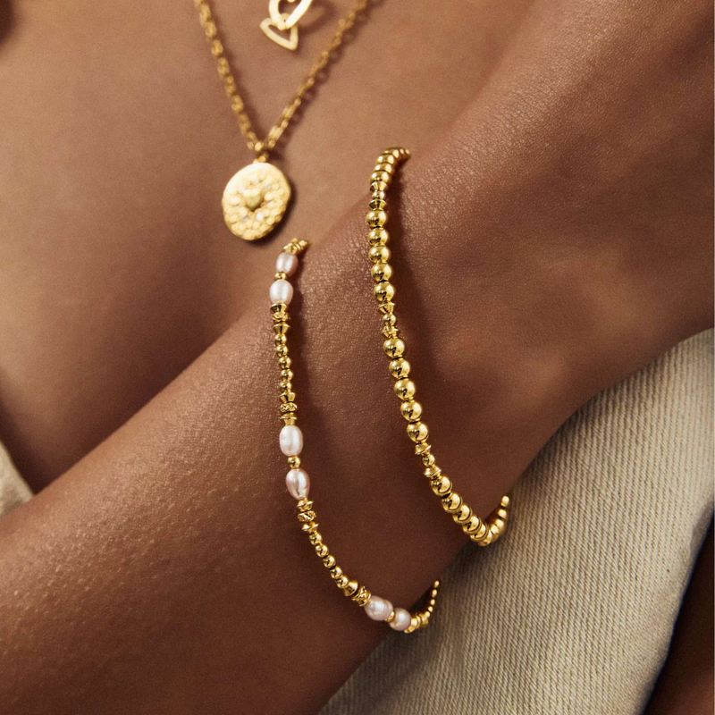 Pink Pearl Set Of 2 Bracelets - Silver - SBSETPP