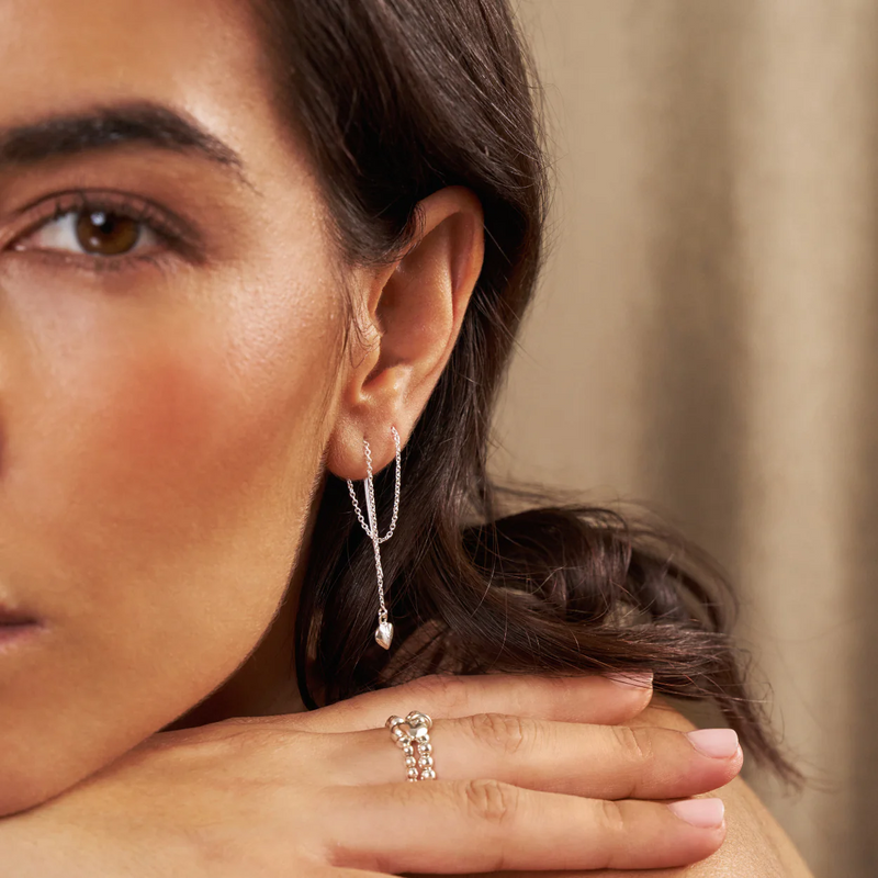 Mini Puffed Heart Pull Through Earrings - Gold - GEDR4014