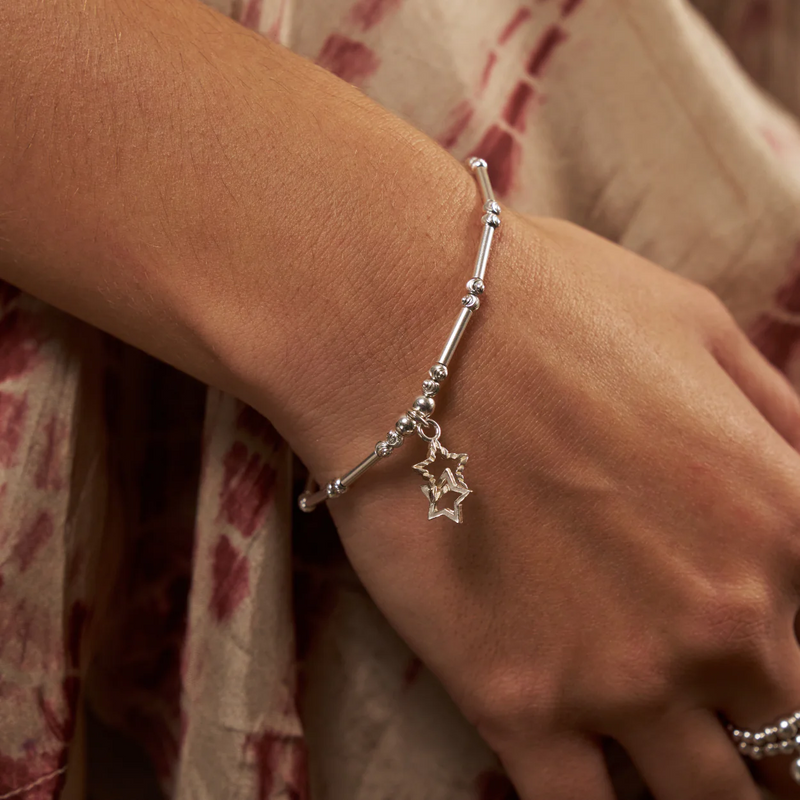 Dainty Moon Cut Sparkle Interlocking Star Bracelet - Gold - GBMCTN3407